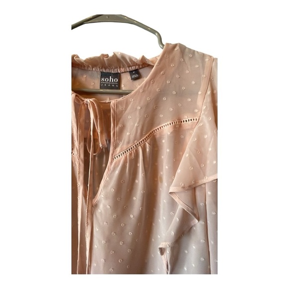 Soho By New York & Co Shirt Women’s Size Large Sheer Blush Pink Polka Dots - Picture 8 of 8